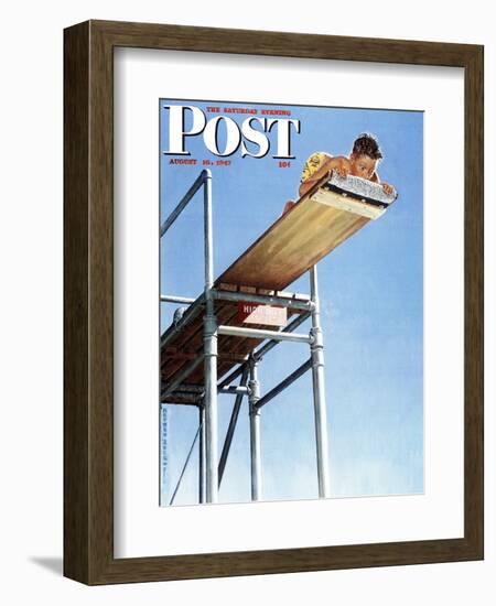 "Boy on High Dive" Saturday Evening Post Cover, August 16,1947-Norman Rockwell-Framed Giclee Print