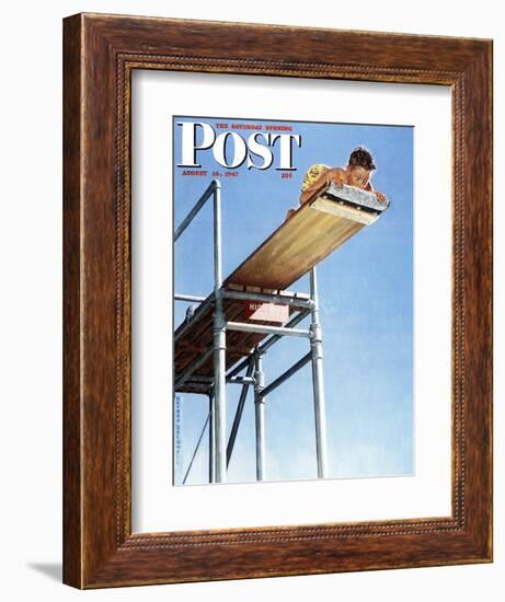 "Boy on High Dive" Saturday Evening Post Cover, August 16,1947-Norman Rockwell-Framed Giclee Print