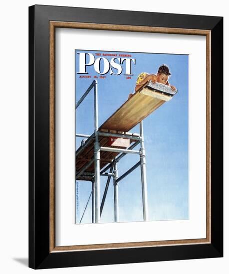 "Boy on High Dive" Saturday Evening Post Cover, August 16,1947-Norman Rockwell-Framed Giclee Print