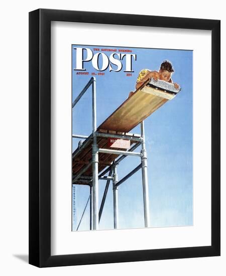 "Boy on High Dive" Saturday Evening Post Cover, August 16,1947-Norman Rockwell-Framed Giclee Print