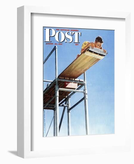 "Boy on High Dive" Saturday Evening Post Cover, August 16,1947-Norman Rockwell-Framed Giclee Print