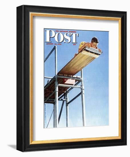 "Boy on High Dive" Saturday Evening Post Cover, August 16,1947-Norman Rockwell-Framed Giclee Print