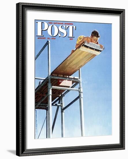 "Boy on High Dive" Saturday Evening Post Cover, August 16,1947-Norman Rockwell-Framed Giclee Print