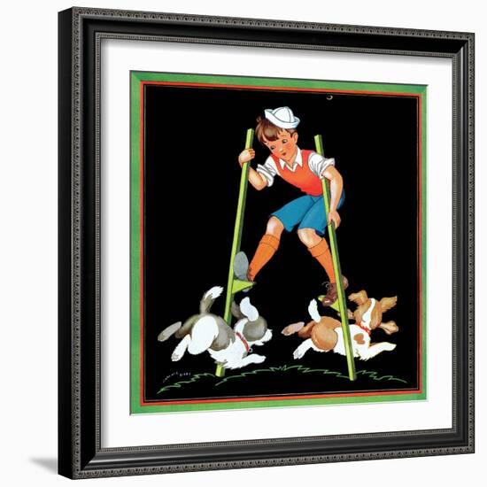 Boy on Stilts - Child Life-Clarence Biers-Framed Giclee Print