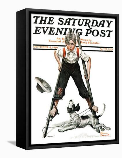 "Boy on Stilts" Saturday Evening Post Cover, October 4,1919-Norman Rockwell-Framed Premier Image Canvas