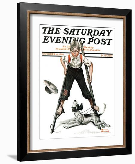 "Boy on Stilts" Saturday Evening Post Cover, October 4,1919-Norman Rockwell-Framed Giclee Print