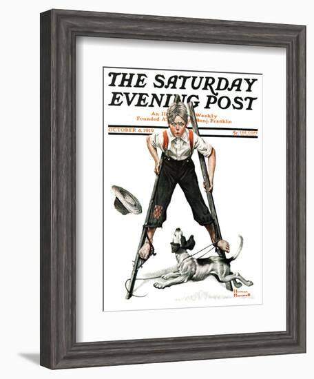 "Boy on Stilts" Saturday Evening Post Cover, October 4,1919-Norman Rockwell-Framed Giclee Print