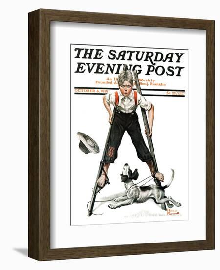 "Boy on Stilts" Saturday Evening Post Cover, October 4,1919-Norman Rockwell-Framed Giclee Print