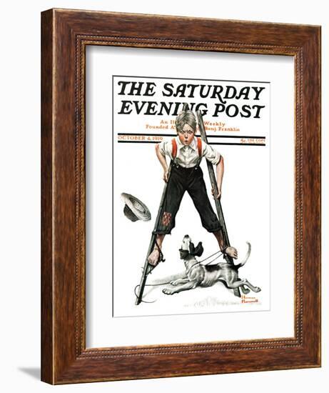 "Boy on Stilts" Saturday Evening Post Cover, October 4,1919-Norman Rockwell-Framed Giclee Print