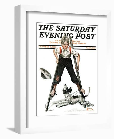 "Boy on Stilts" Saturday Evening Post Cover, October 4,1919-Norman Rockwell-Framed Giclee Print