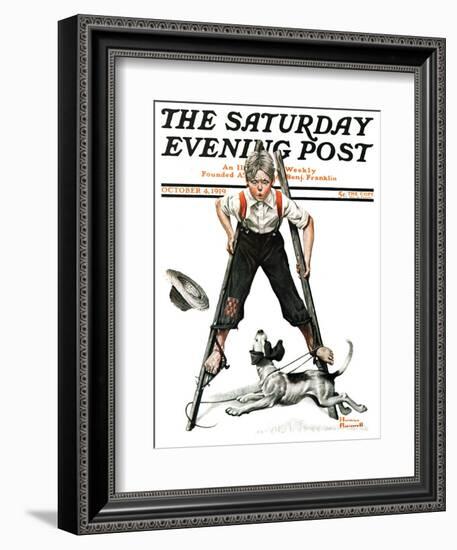 "Boy on Stilts" Saturday Evening Post Cover, October 4,1919-Norman Rockwell-Framed Giclee Print