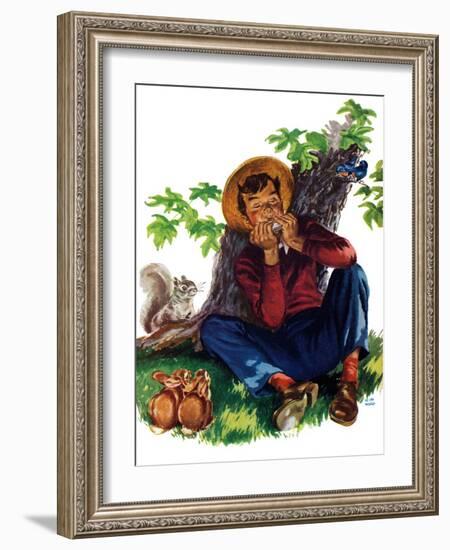 Boy Playing Harmonica - Child Life-Keith Ward-Framed Giclee Print