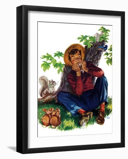 Boy Playing Harmonica - Child Life-Keith Ward-Framed Giclee Print