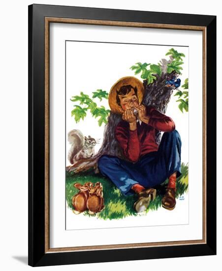 Boy Playing Harmonica - Child Life-Keith Ward-Framed Giclee Print