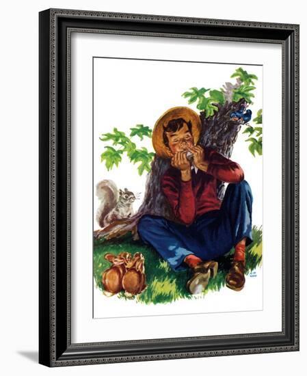 Boy Playing Harmonica - Child Life-Keith Ward-Framed Giclee Print