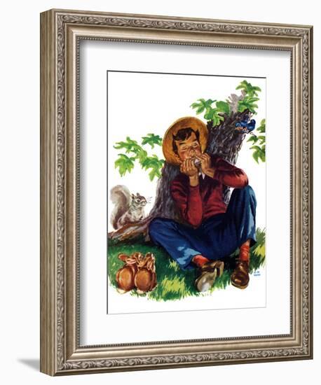 Boy Playing Harmonica - Child Life-Keith Ward-Framed Giclee Print