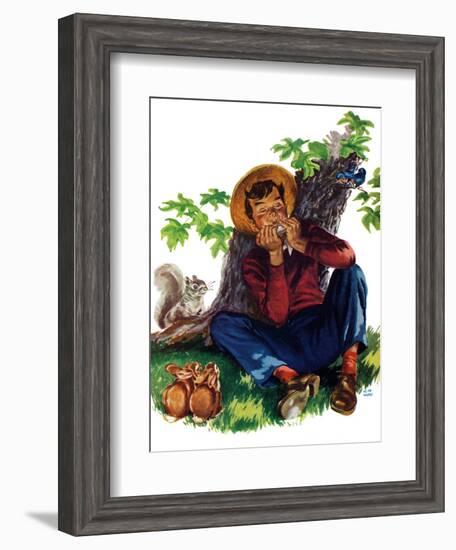 Boy Playing Harmonica - Child Life-Keith Ward-Framed Giclee Print