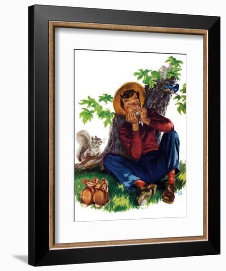 Boy Playing Harmonica - Child Life-Keith Ward-Framed Giclee Print