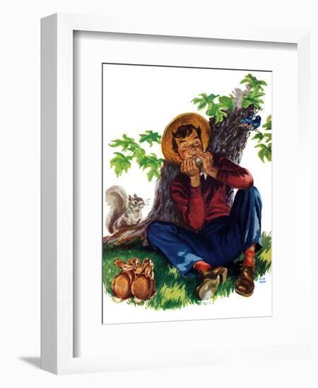 Boy Playing Harmonica - Child Life-Keith Ward-Framed Giclee Print