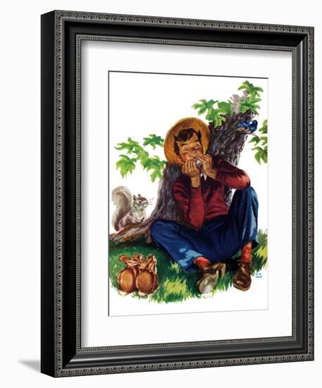 Boy Playing Harmonica - Child Life-Keith Ward-Framed Giclee Print