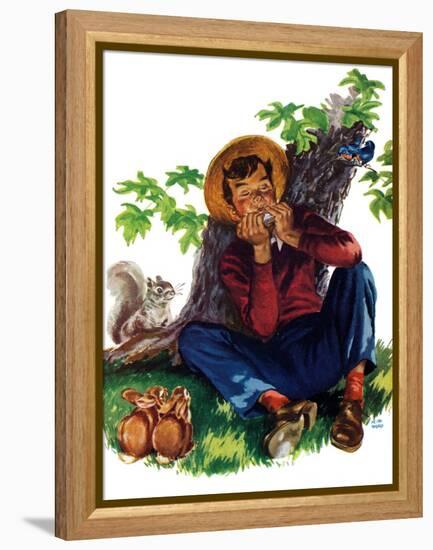 Boy Playing Harmonica - Child Life-Keith Ward-Framed Premier Image Canvas