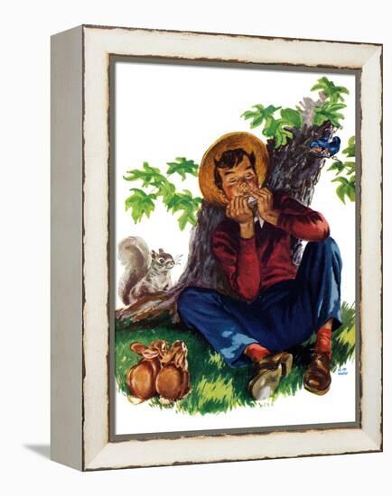 Boy Playing Harmonica - Child Life-Keith Ward-Framed Premier Image Canvas