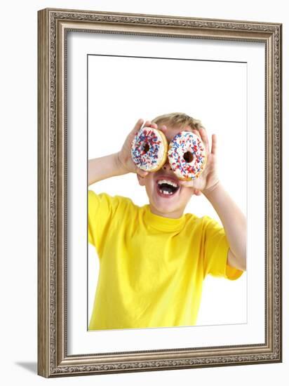 Boy Playing with Doughnuts-Ian Boddy-Framed Photographic Print