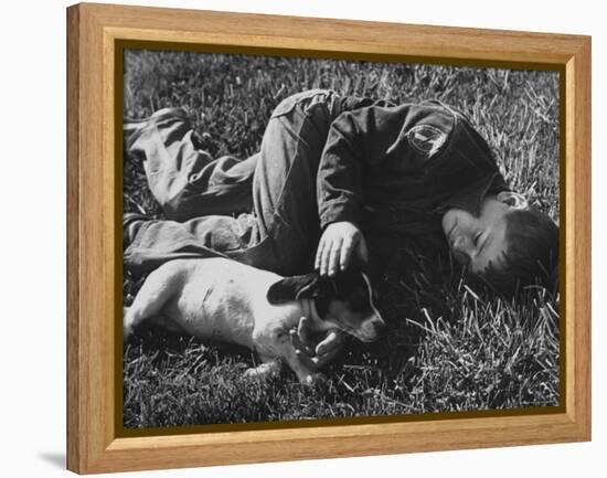 Boy Playing with His Pet Dog-Ed Clark-Framed Premier Image Canvas