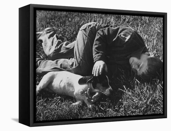 Boy Playing with His Pet Dog-Ed Clark-Framed Premier Image Canvas