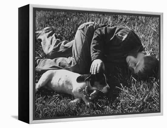 Boy Playing with His Pet Dog-Ed Clark-Framed Premier Image Canvas
