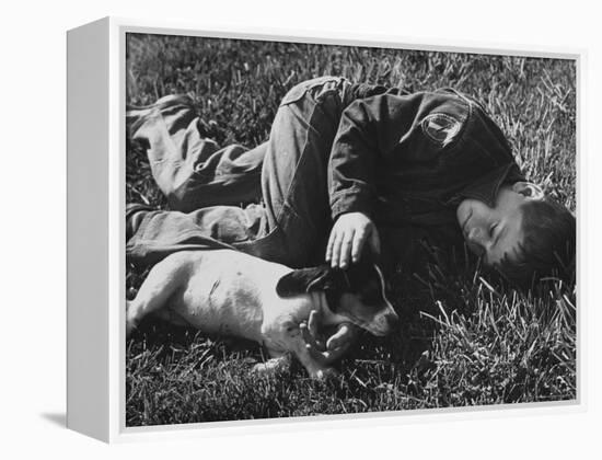 Boy Playing with His Pet Dog-Ed Clark-Framed Premier Image Canvas