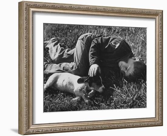 Boy Playing with His Pet Dog-Ed Clark-Framed Photographic Print