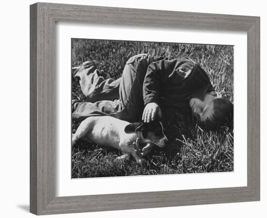 Boy Playing with His Pet Dog-Ed Clark-Framed Photographic Print