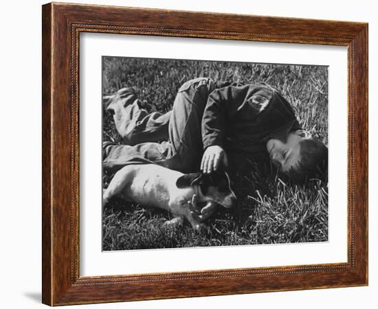 Boy Playing with His Pet Dog-Ed Clark-Framed Photographic Print