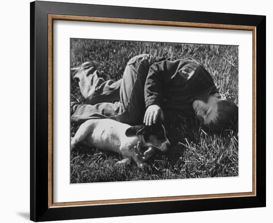 Boy Playing with His Pet Dog-Ed Clark-Framed Photographic Print