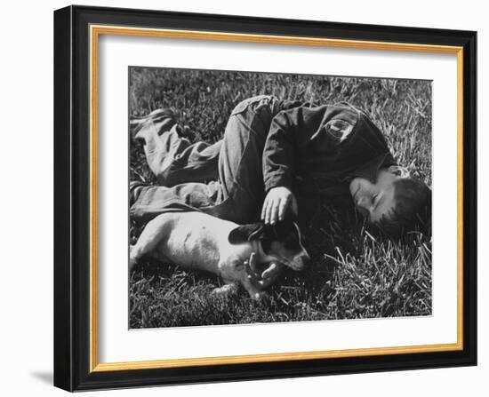 Boy Playing with His Pet Dog-Ed Clark-Framed Photographic Print