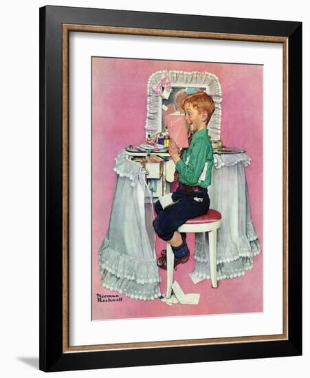 "Boy Reading his Sister's Diary", March 21,1942-Norman Rockwell-Framed Giclee Print