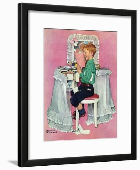 "Boy Reading his Sister's Diary", March 21,1942-Norman Rockwell-Framed Giclee Print