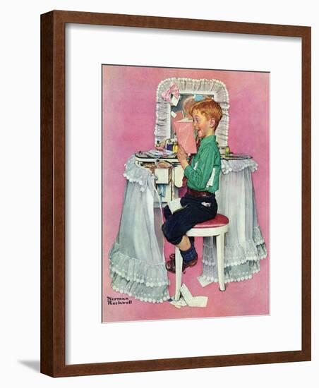 "Boy Reading his Sister's Diary", March 21,1942-Norman Rockwell-Framed Giclee Print