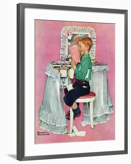 "Boy Reading his Sister's Diary", March 21,1942-Norman Rockwell-Framed Giclee Print