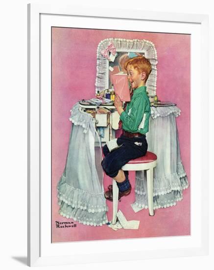 "Boy Reading his Sister's Diary", March 21,1942-Norman Rockwell-Framed Giclee Print