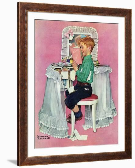 "Boy Reading his Sister's Diary", March 21,1942-Norman Rockwell-Framed Giclee Print