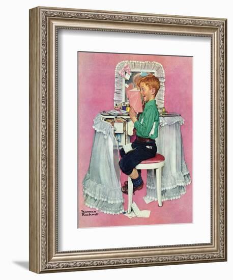 "Boy Reading his Sister's Diary", March 21,1942-Norman Rockwell-Framed Giclee Print