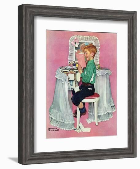 "Boy Reading his Sister's Diary", March 21,1942-Norman Rockwell-Framed Giclee Print