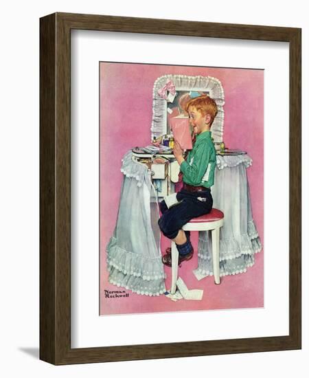 "Boy Reading his Sister's Diary", March 21,1942-Norman Rockwell-Framed Giclee Print