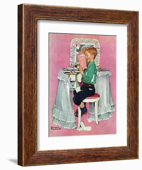 "Boy Reading his Sister's Diary", March 21,1942-Norman Rockwell-Framed Giclee Print