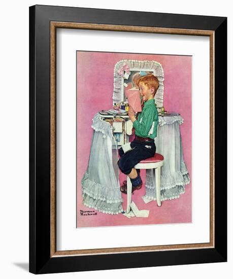 "Boy Reading his Sister's Diary", March 21,1942-Norman Rockwell-Framed Giclee Print