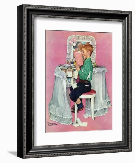 "Boy Reading his Sister's Diary", March 21,1942-Norman Rockwell-Framed Giclee Print