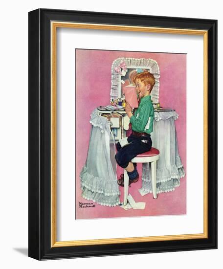 "Boy Reading his Sister's Diary", March 21,1942-Norman Rockwell-Framed Giclee Print