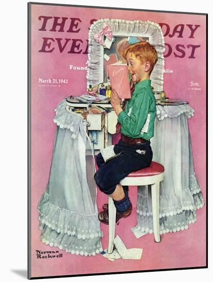 "Boy Reading his Sister's Diary" Saturday Evening Post Cover, March 21,1942-Norman Rockwell-Mounted Premium Giclee Print